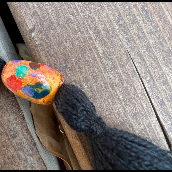 Hand-dyed beads Boho Beaded Purse Satchel Bag Pattern Black Gold diamond 70s - Picture 5 of 9